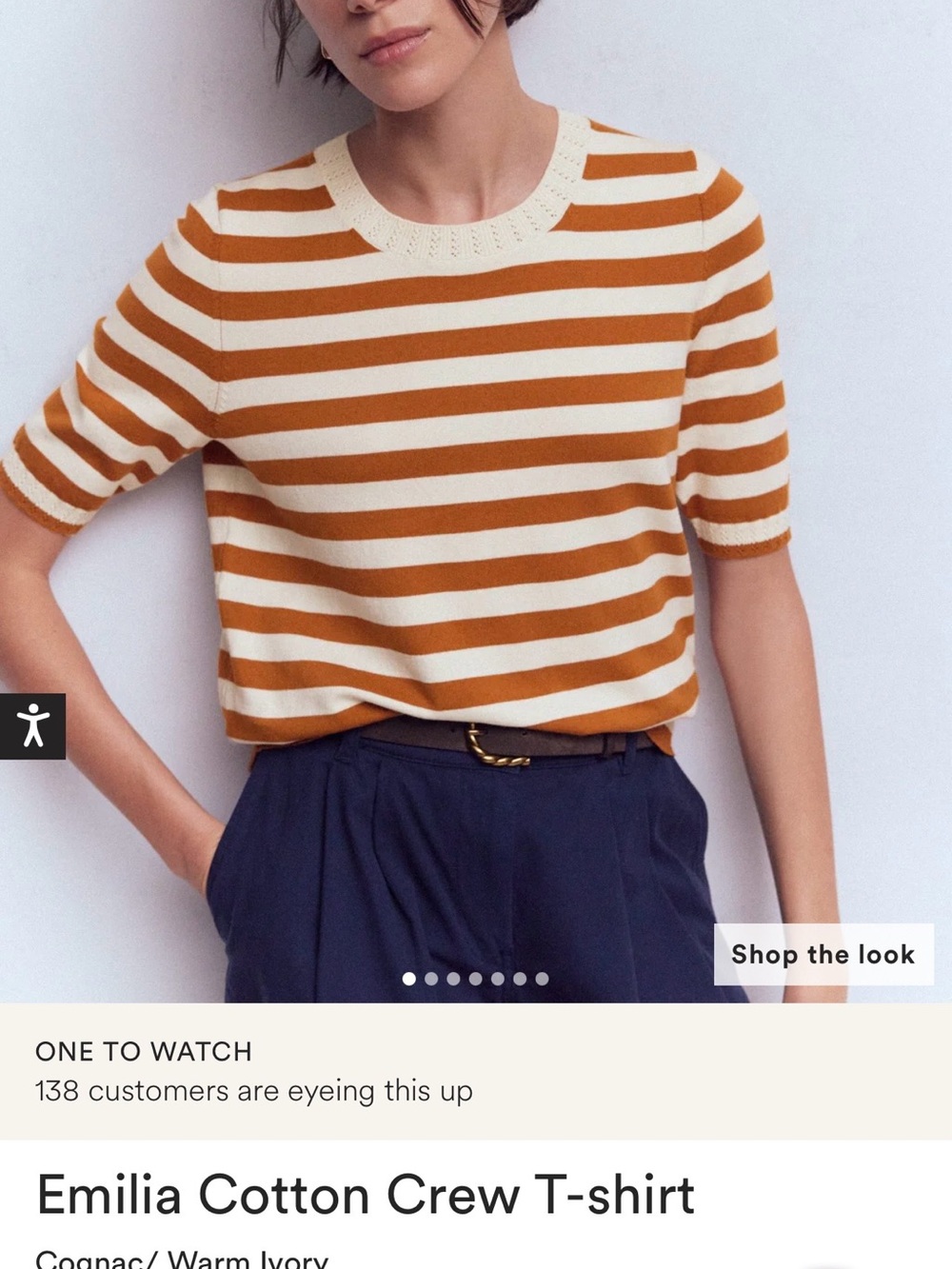 Boden Cognac & Warm Ivory Striped Cotton Crew Tee Small